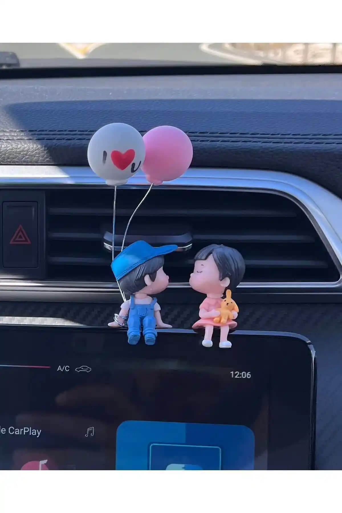 Araba İçin Sevimli Balon Tutan Çift Biblo ve Süs, Dayanıklı ve Kolay Montajlı