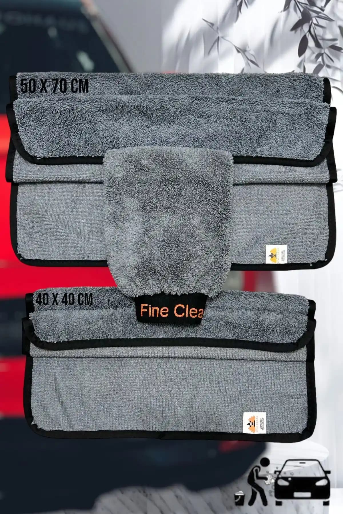 Fine Clean 3'lü Mikrofiber Oto Yıkama ve Kurulama Seti ile Araba Temizliği Artık Daha Kolay