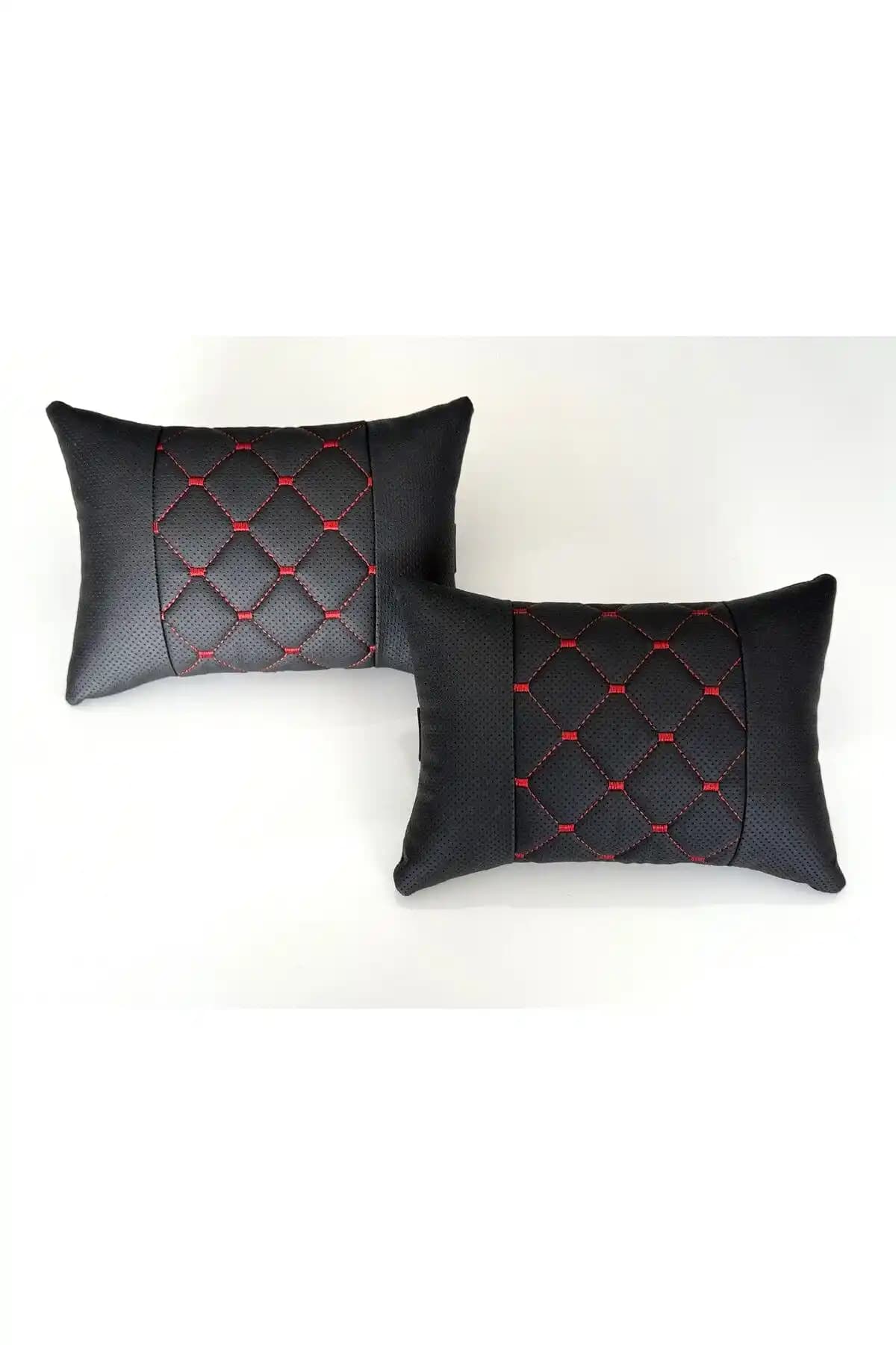 Genel Markalar 2'li Lüx Ortopedik Oto Boyun Yastığı Kırmızı Desenli Konfor ve Estetik İçin