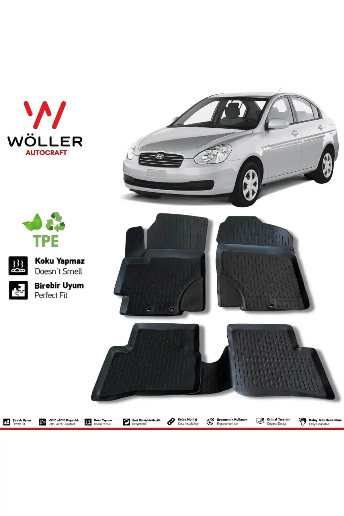 Hyundai Accent 2006-2012 Wöller 3D havuzlu paspaslar yüksek kalite ve fonksiyonellik