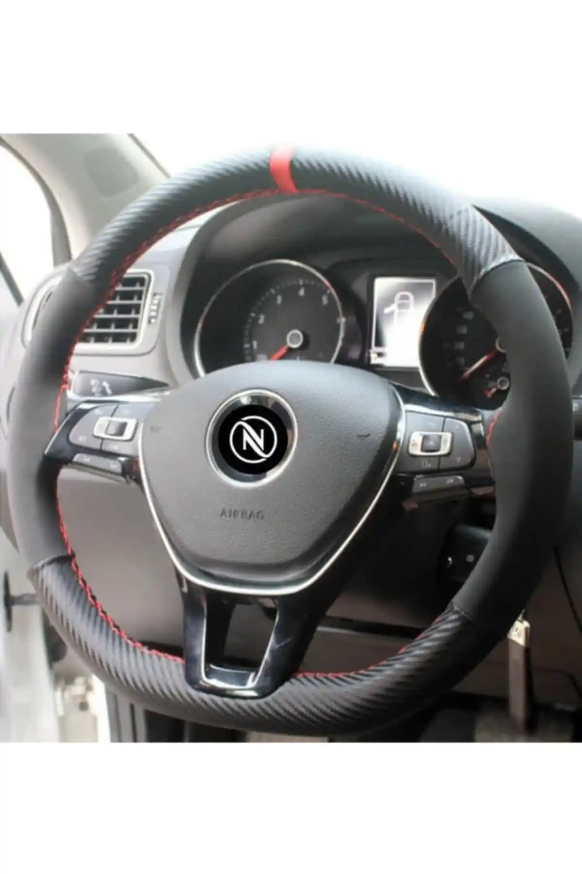 NEEBS Kırmızı Alcantara ve Karbon Detaylı Direksiyon Kılıfı Yüksek Kalite