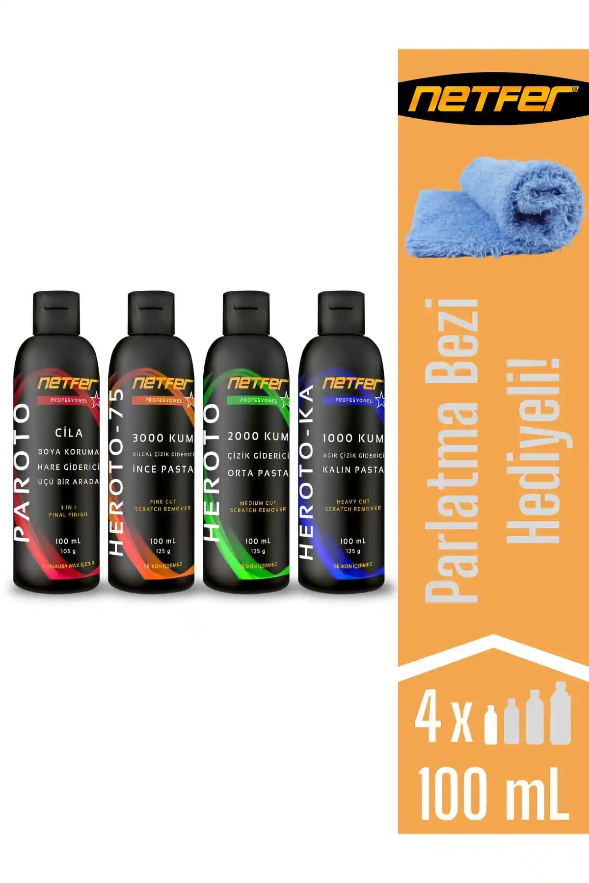 Netfer 4'lü Pasta Cila Seti ile Aracınızda Profesyonel Parlaklık ve Koruma Sağlayın