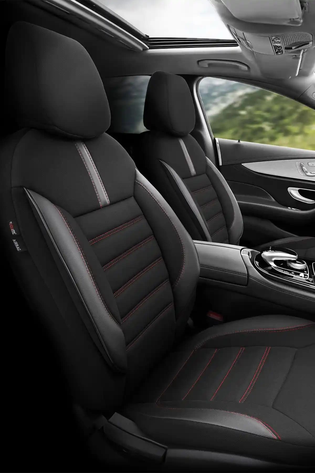 Otom Limited Tasarımlı Ortopedik Destekli Oto Koltuk Kılıfı Tam Set Siyah-Kırmızı