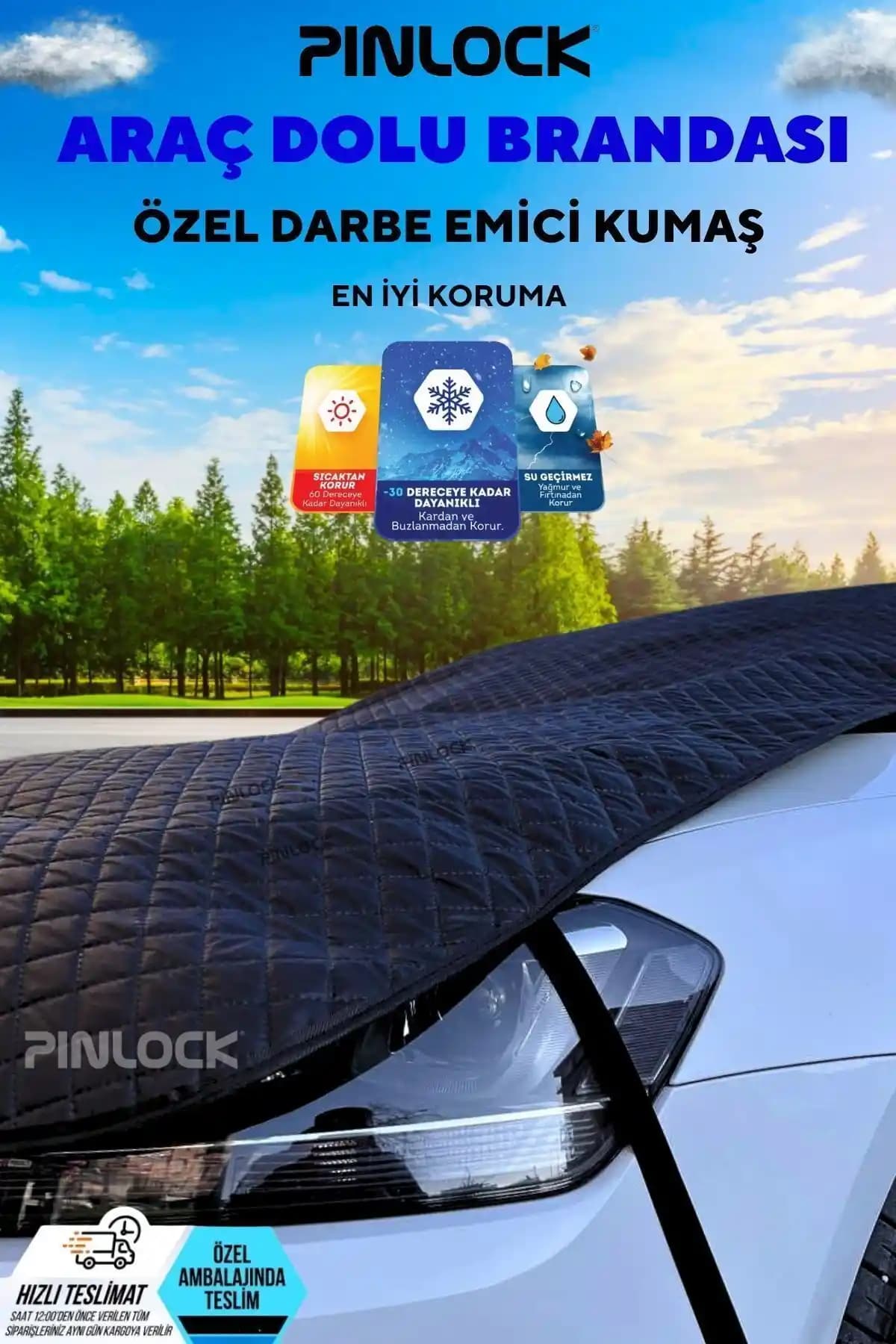 Pinlock Sedan Uyumlu Universal Otomobil Branda Örtüsü Kışa ve Doluya Karşı Güçlü Koruma