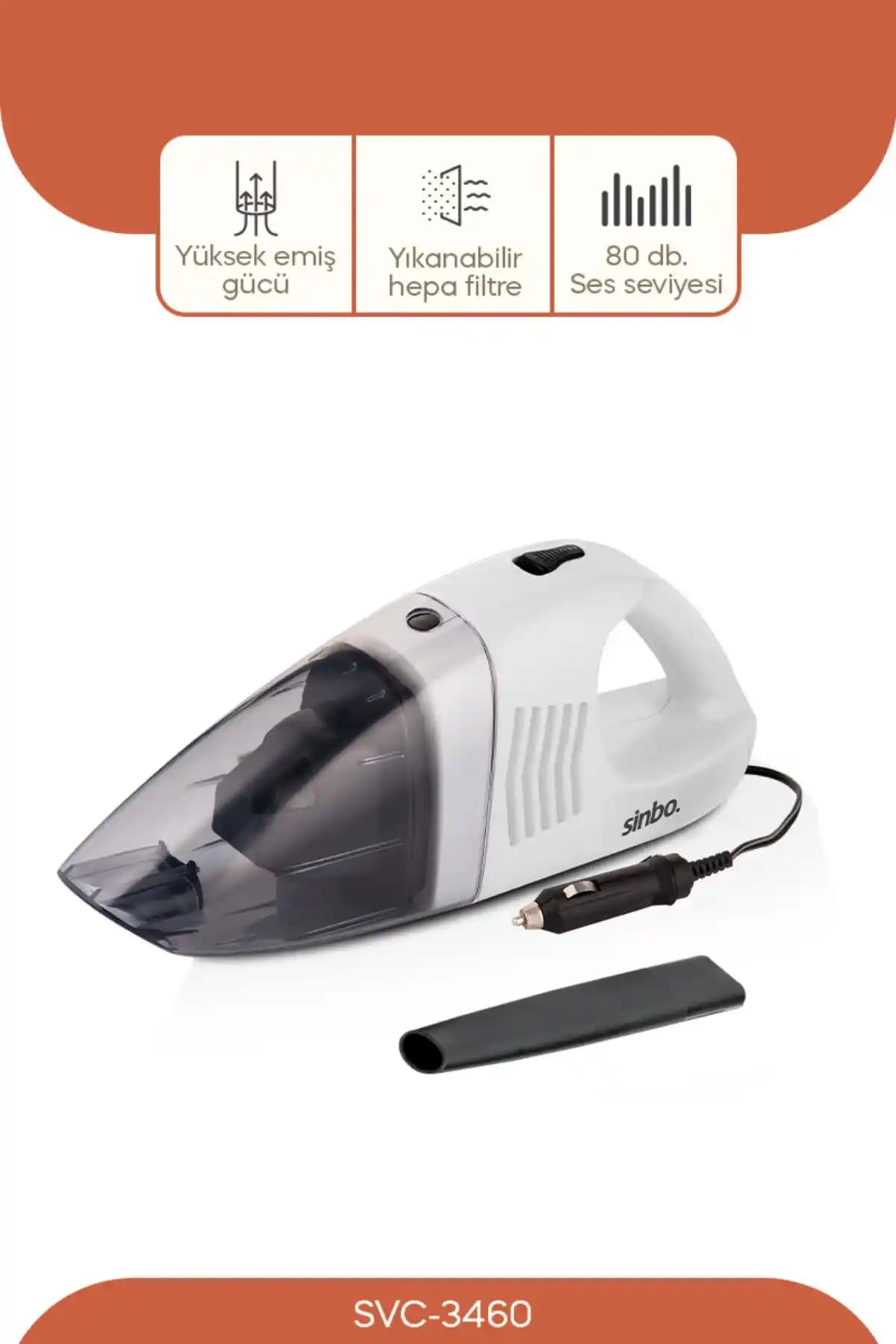 Sinbo 3460 Araç İçi Temizlik Elektrikli Süpürgesi Güçlü ve Pratik Kullanım Sağlar