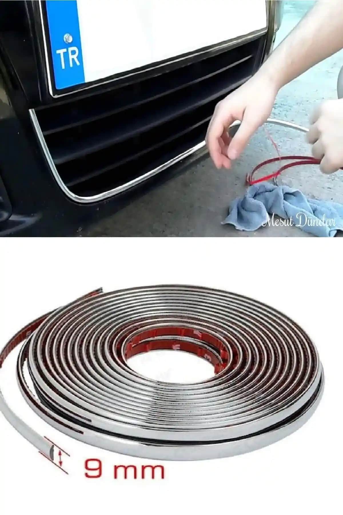 Tiger Marketing 3D Krom Dekoratif Nikelaj Şerit Gri Renkli Dayanıklı ve Kolay Uygulamalı