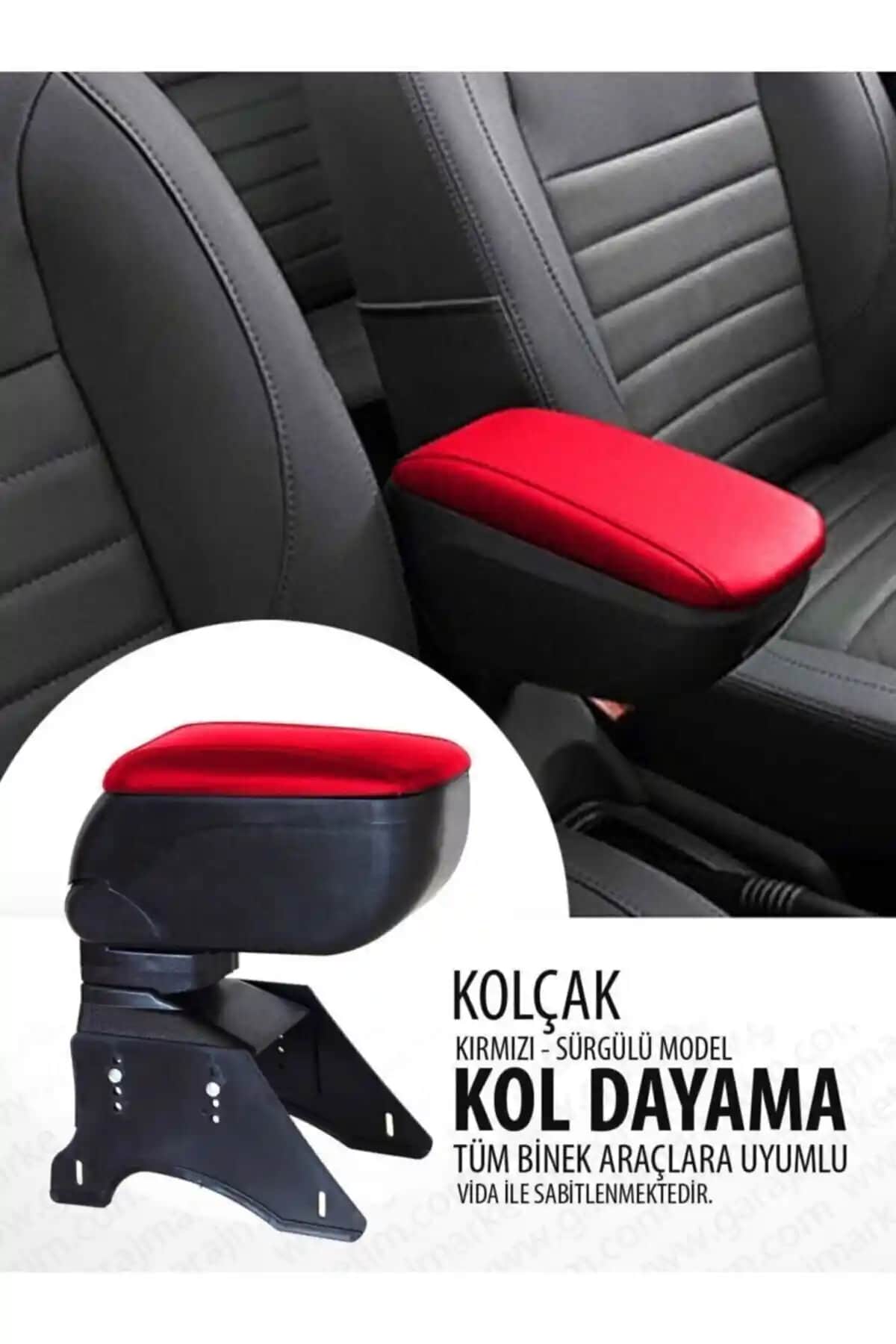 Tiger Marketing Kırmızı Universal Sürgülü Otomobil Kolçakları Ekstra Konfor ve Şık Tasarım