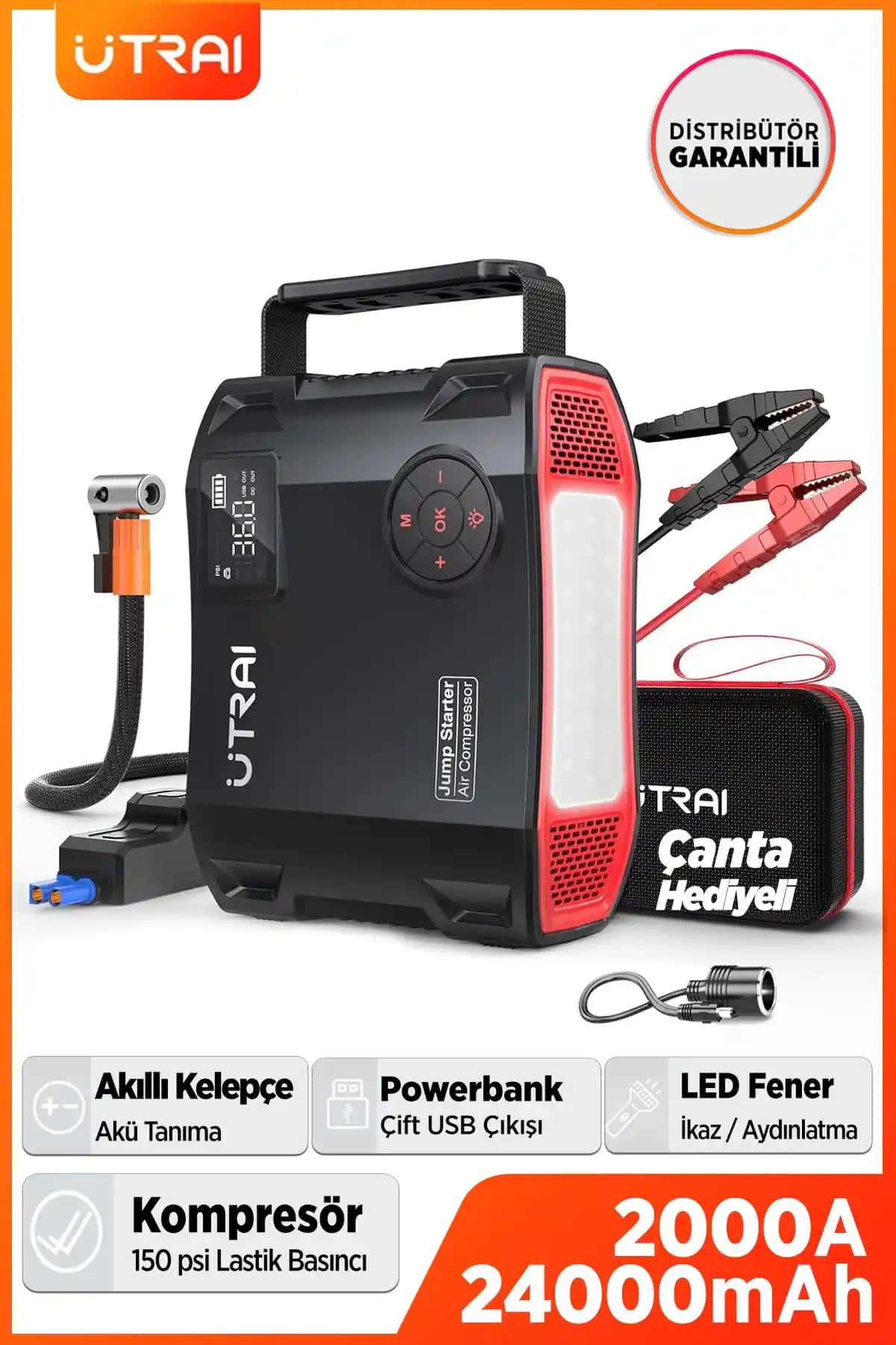UTRAI Jstar 5 24000mAh 2000A Jump Starter ve Hava Pompası Çok Fonksiyonlu Cihaz