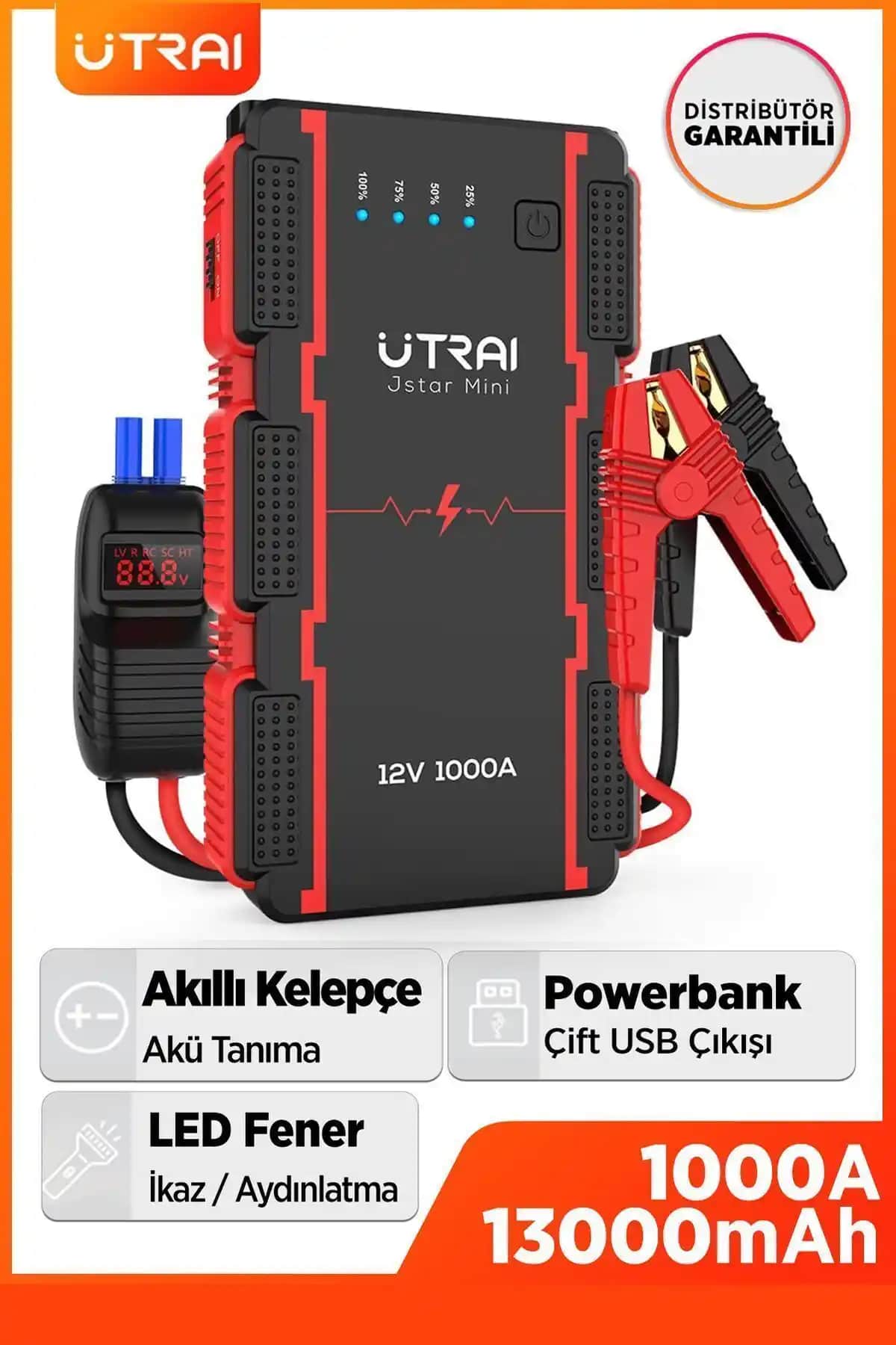 UTRAI Jstar Mini 13000mAh 1000A Jump Starter Güçlü ve Çok Fonksiyonlu Taşınabilir Akü Takviye Cihazı
