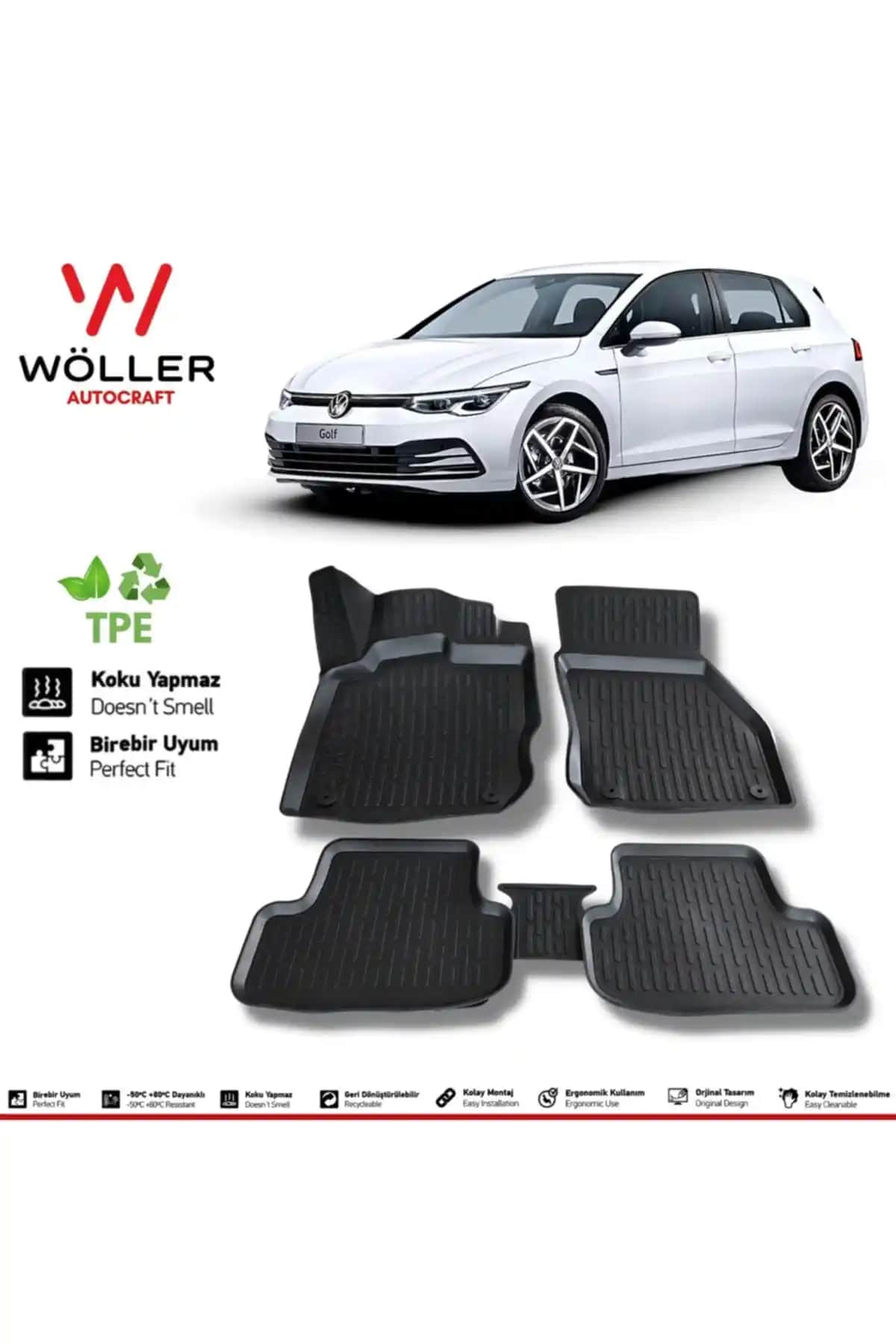 Volkswagen Golf 8.5 ve 8 Modelleri İçin Modern ve İşlevsel 3D Havuzlu Paspaslar