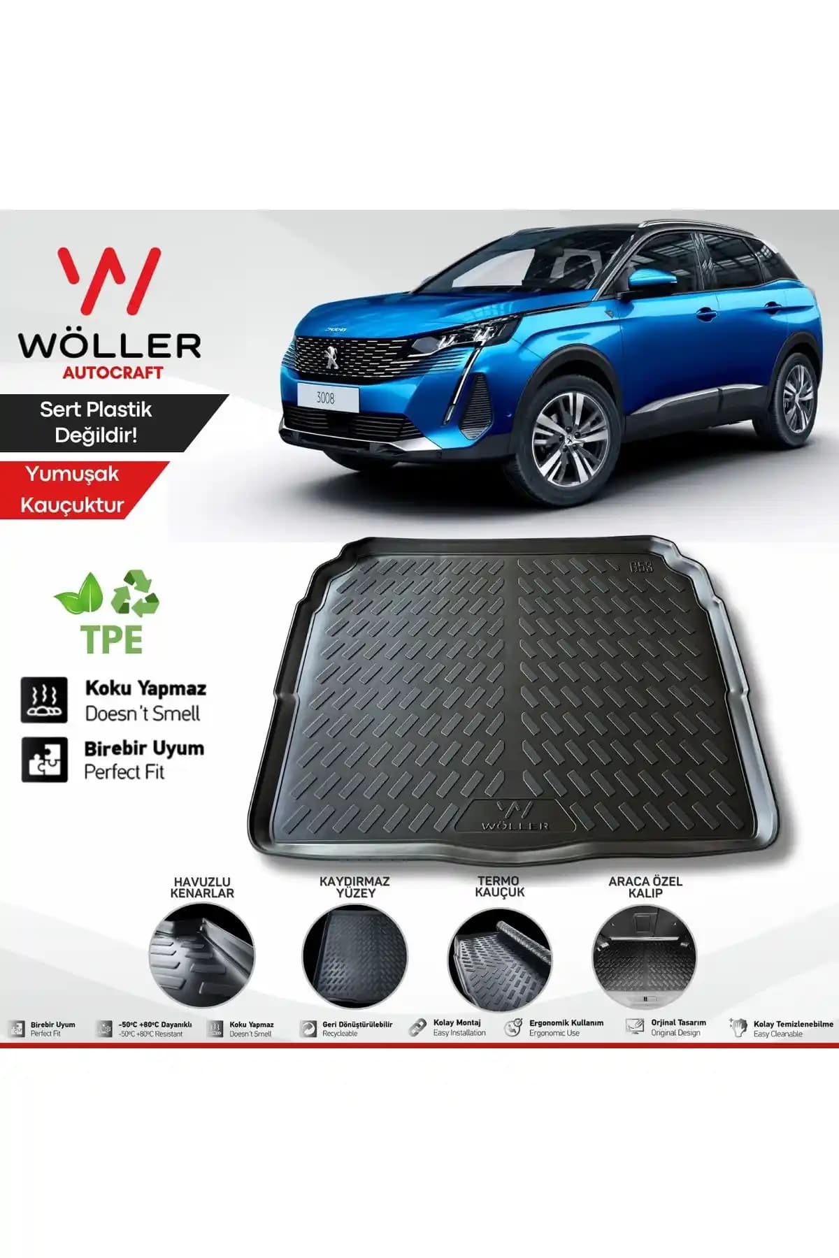 Wöller Peugeot 3008 Uyumlu Dayanıklı ve Esnek Bagaj Havuzu Ürün Özellikleri
