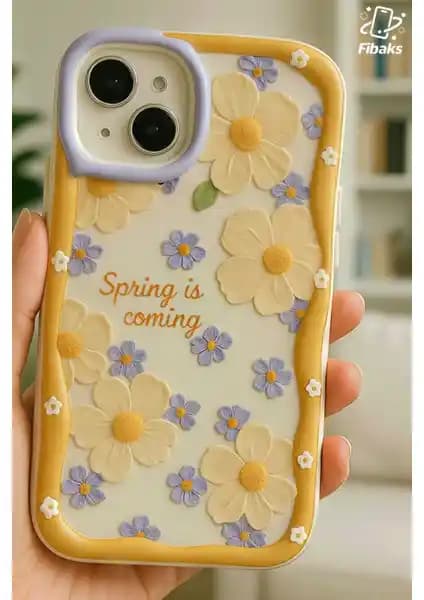 Fibaks Renkli Papatya Desenli Kamera Korumalı Silikon iPhone Kılıfı 13 ve 14 için