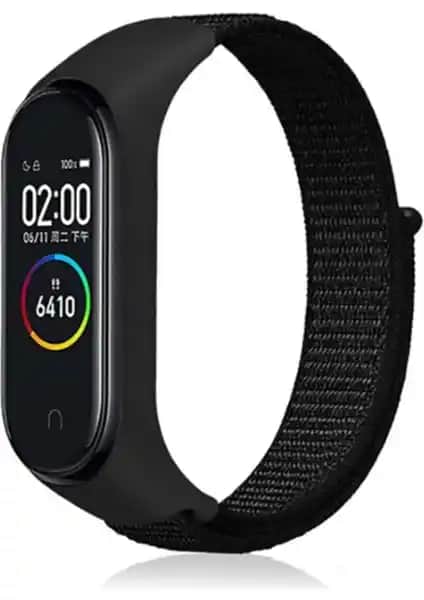 Fibaks Xiaomi Mi Band 5 Uyumlu Kumaş Hasır Cırtlı Kayış Bileklik Şık ve Dayanıklı Tasarım