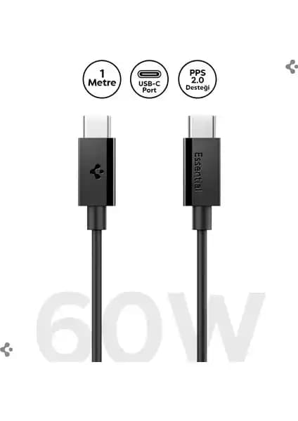 Spigen USB-C to USB-C 1 Metre Kablo: Hızlı ve Güçlü Veri Aktarımı ile Şarj Çözümü