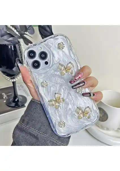 Zebana Floral Silikon Kılıf Gold iPhone 13 Pro için Şık ve Koruyucu Tasarım