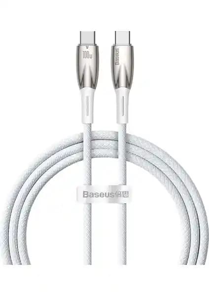 Baseus Glimmer Serisi PD Type-C 100W 1m Şarj ve Veri Kablo Beyaz LED Gösterge Özellikli