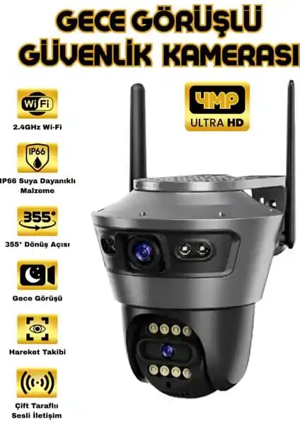 Enshall BLM56 Çift Lensli 4MP Dış Mekan IP66 Suya Dayanıklı Güvenlik Kamerası Siyah