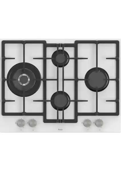 Ferre ED076 67 cm Döküm Izgaralı Beyaz Cam Ocak, 4 Gözlü Ankastre Gazlı LPG Uyumlu