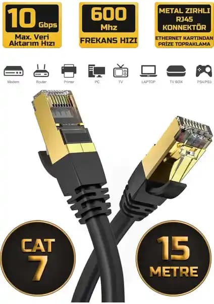 Gold Step Cat7 Ethernet Kablosu: 10 Gbps hız ve 600 MHz bant genişliği ile metal zırhlı konnektörler