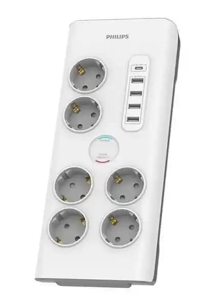 Philips 6-lı SPN7060WA/62 Priz Ünitesi: 900 Joule Koruma, USB-A 4 Adet ve USB-C