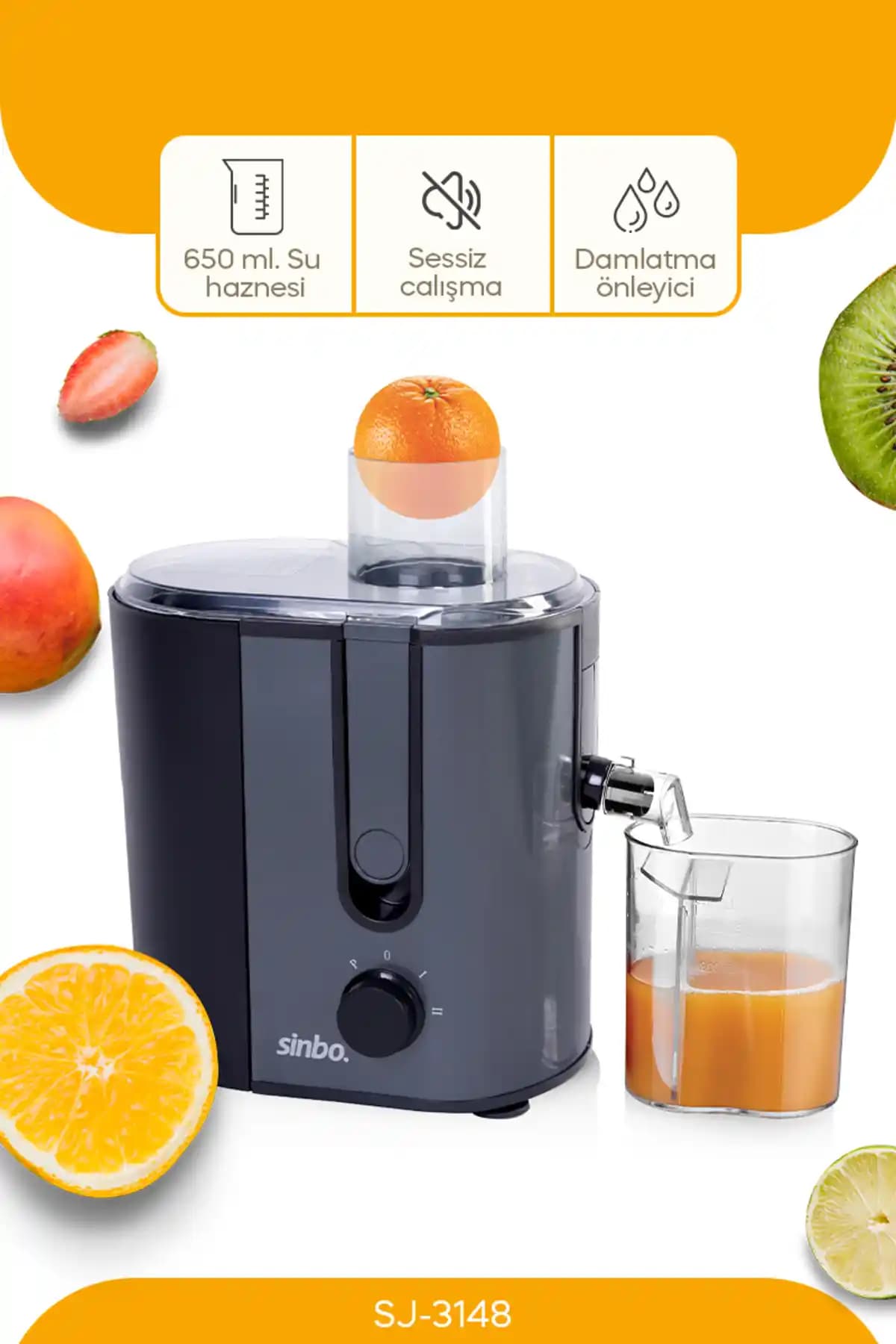 Sinbo SJ-3148 Katı Meyve Sıkacağı: Kompakt Tasarım, İki Hız ve Güvenlik Kilidi
