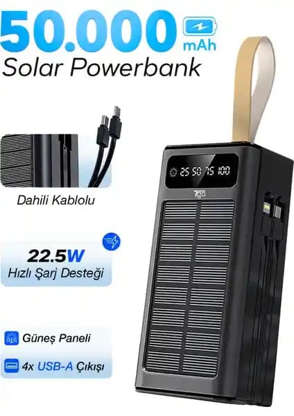 7Go Gpw-01 Güneş Enerjili Taşınabilir Güç Kaynağı 50.000 mAh Yüksek Kapasite ve Çoklu Şarj Özellikleri