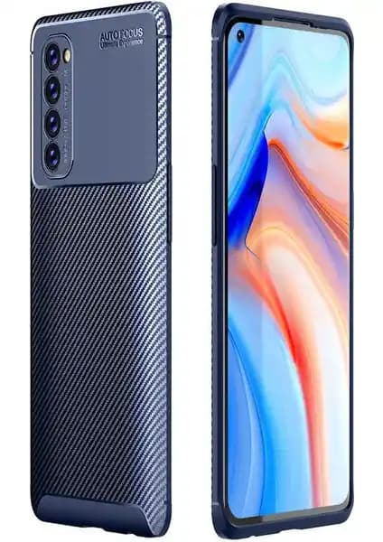 Oppo Reno 4 Pro için Şık ve Dayanıklı Silikon Kılıf Karbon Desenli Koruma