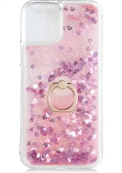 Apple iPhone 13 için şık ve fonksiyonel silikon kılıf, hareketli simli tasarım ve yüzüklü stand özelliği