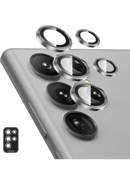 Fibaks Samsung Galaxy S24 Ultra Uyumlu Kamera Lens Koruyucu Cam ve Seti