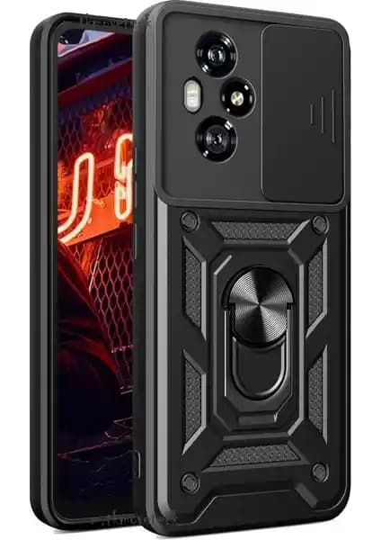 Honor 400 Pro için dayanıklı ve şık çift katmanlı kılıf, manyetik yüzük ve stand özelliği ile koruma ve fonksiyonellik sağlar