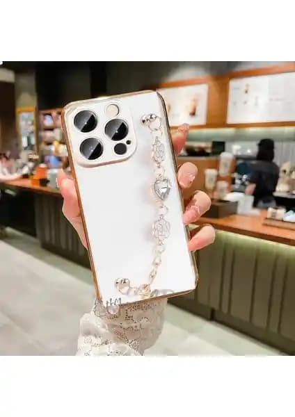 M.TK Moveteck Altın Detaylı Kalp Desenli iPhone 15 Pro Max Kılıfı Şık ve Koruyucu Tasarım