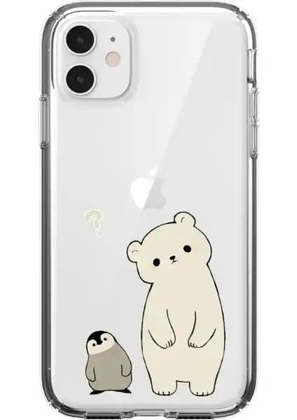 Moodcase iPhone 11 Penguen ve Ayıcık Desenli Şeffaf Silikon Kılıfı Günlük Koruma ve Şıklık Sunar