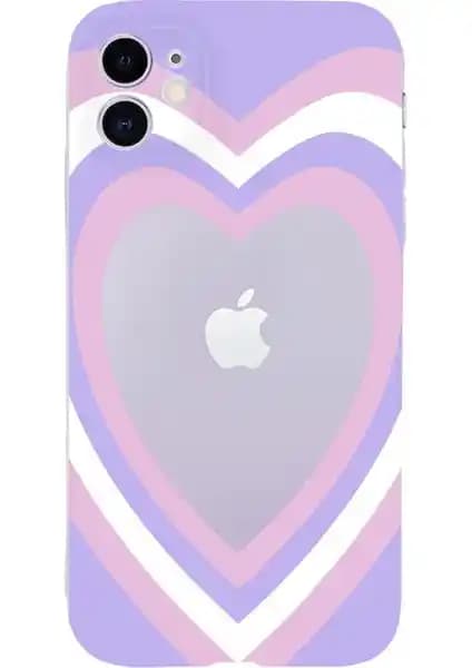 Moodcase iPhone 11 Purple Heart Premium Silikon Kılıfı Şeffaf ve Koruyucu Tasarım