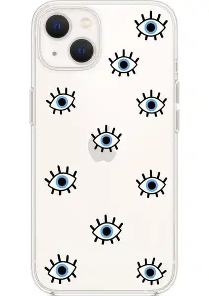 Moodcase iPhone 13 Nazar Gözler Desenli Şeffaf Silikon Kılıfı - Koruma ve Şıklık
