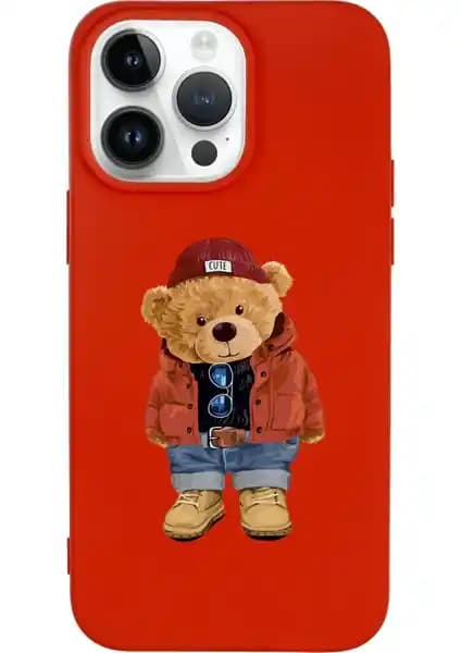 Moodcase Teddy Bear Desenli Premium Silikonlu iPhone 14 Pro Max Kılıfı Güçlü Koruma ve Şık Tasarım