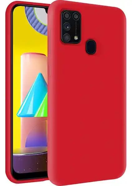 Samsung Galaxy M31 İçin Kadife Dokulu Soft Silikon Kılıf Kırmızı Renkli Koruma ve Şıklık