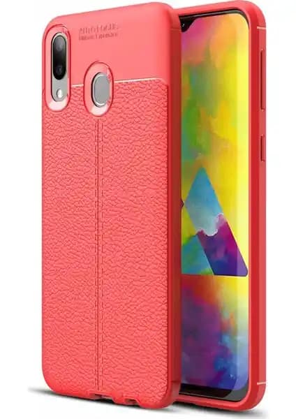 Case 4U M20 Uyumlu Kılıf Rugan Deri Görünümlü Yüksek Kaliteli Silikon Kırmızı