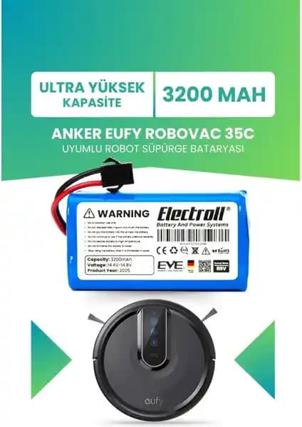 Electroll Eufy Robovac 35c Ultra Yüksek Kapasiteli 3200mAh Batarya ile Performans Artışı