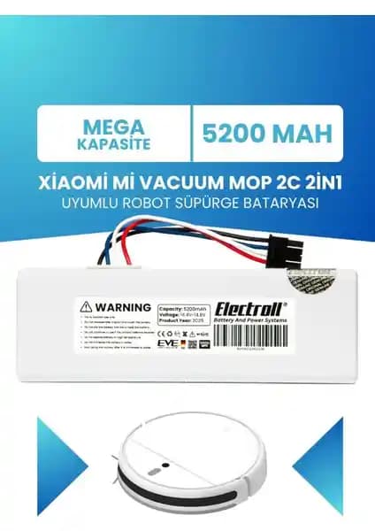 Electroll Xiaomi Mi Vacuum Mop 2c 2in1 Uyumlu 5200mAh Yüksek Kapasiteli Robot Süpürge Bataryası