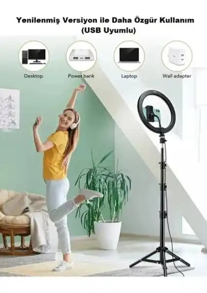 Gaman Tripodlu Youtuber Selfie 3 Renk Led Işıklı Tripod 210 cm Yükseklik ve Ayarlanabilir Işık