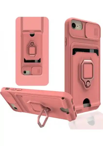 iPhone 6 için Kamera Korumalı, Kartvizitli ve Metal Yüzüklü Aqua Silikon Kılıf