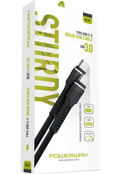Powerway QC49 Type C to Type C Hızlı Şarj ve USB 3.0 Veri Aktarım Kablosu 1 Metre