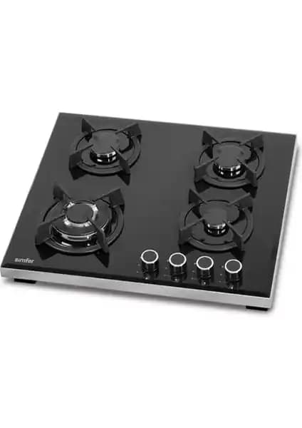Simfer 3032 Emniyetli 4G Woklu Döküm Izgaralı Setüstü Cam Ocak Siyah 60 cm