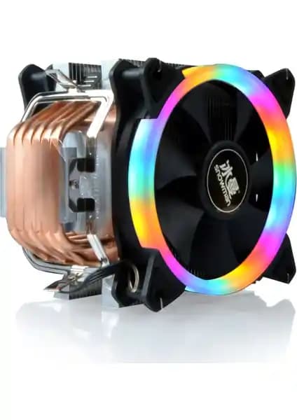 Snowman T6 6 Bakır Borulu Çift Fan Rainbow LEDli Güçlü CPU Soğutucu Performansı