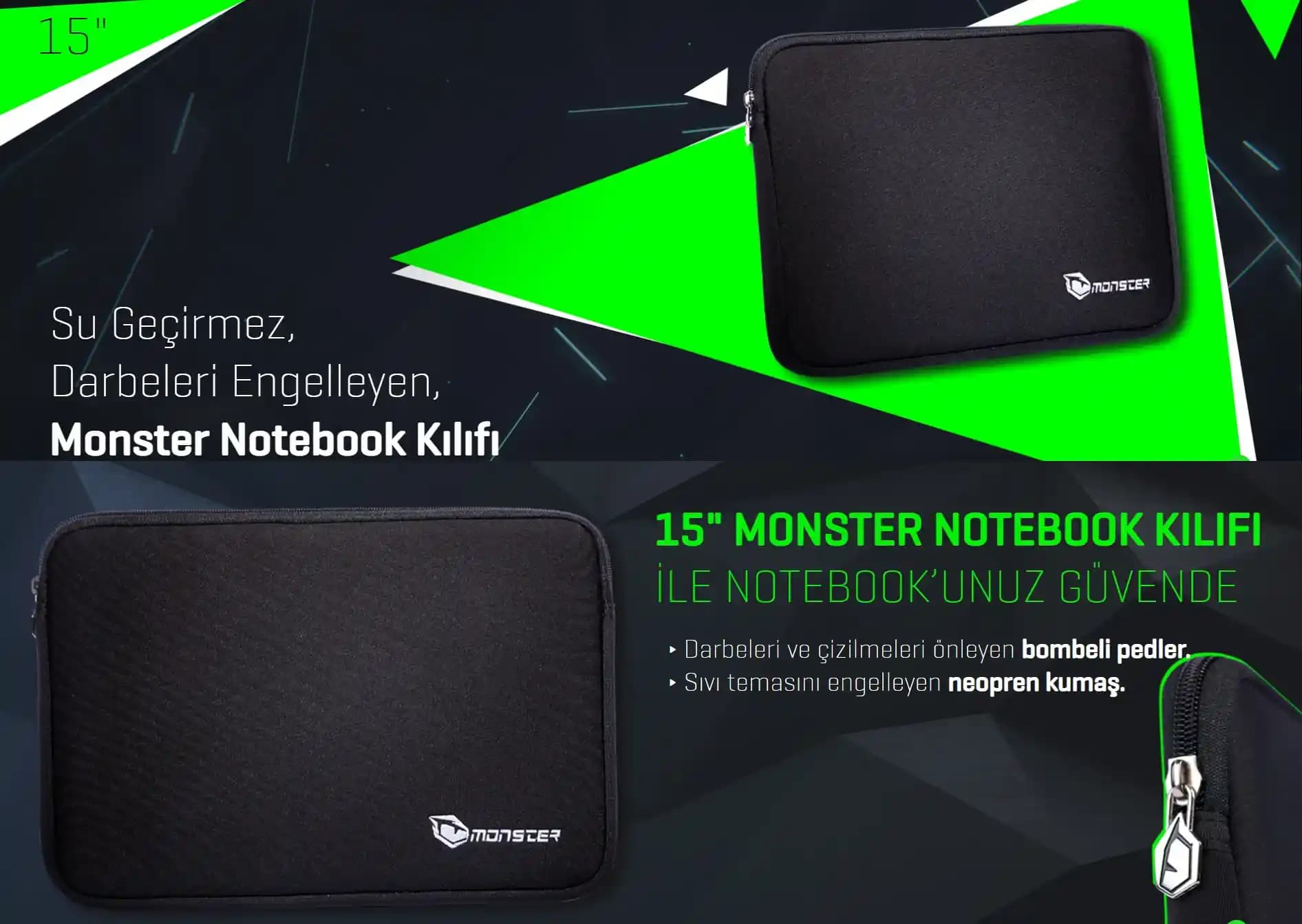 Monster 15.6'' Suya Dayanıklı Notebook Kılıfı Güvenli ve Pratik Koruma Çözümü