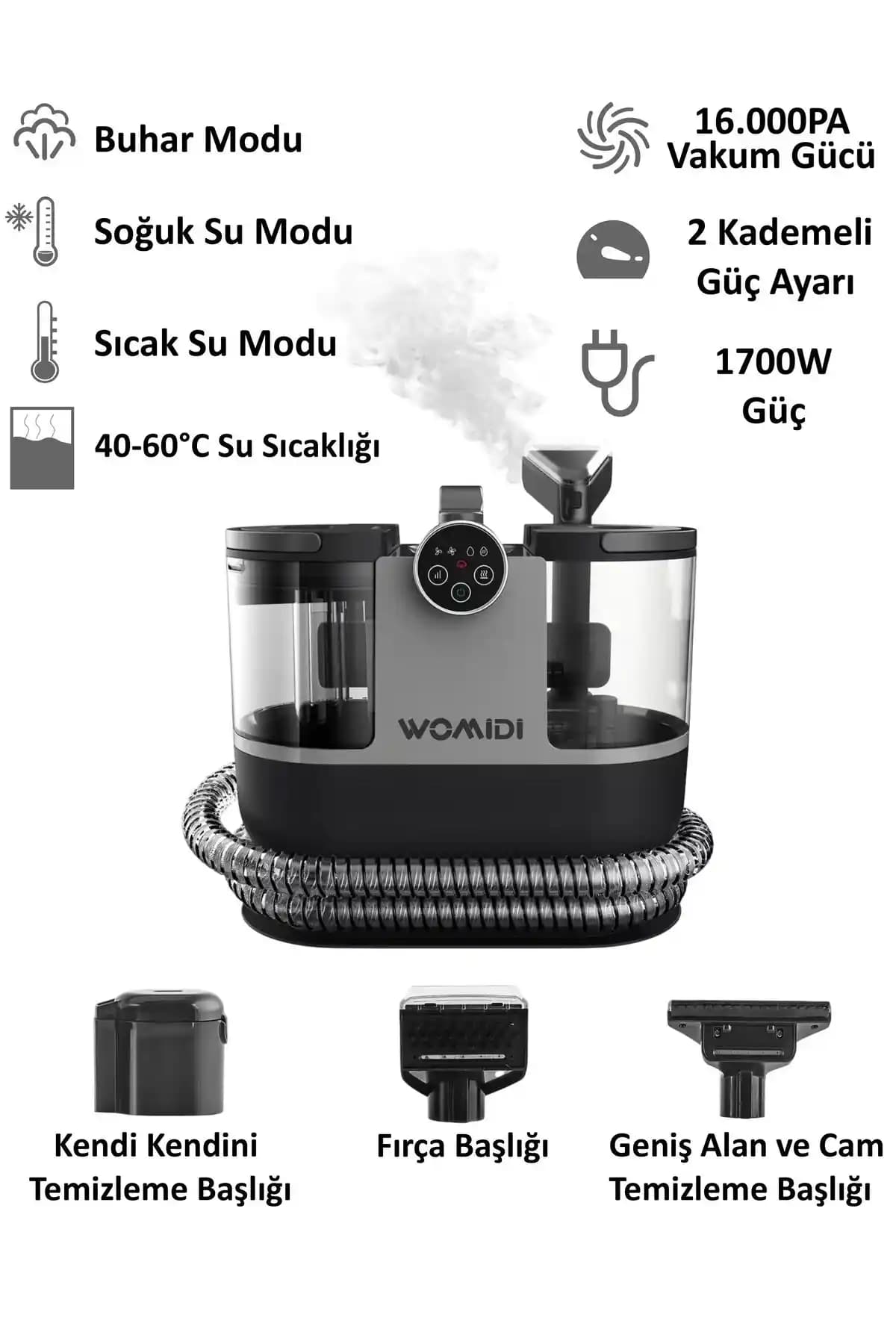 Womidi DY-506F Buhar Fonksiyonlu Dijital Ekranlı Halı ve Koltuk Yıkama Makinesi Özellikleri ve Kullanım Alanları