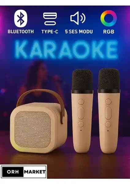 ORH MARKET Çok Fonksiyonlu Kablosuz Karaoke Bluetooth RGB Işıklı Taşınabilir Hoparlör