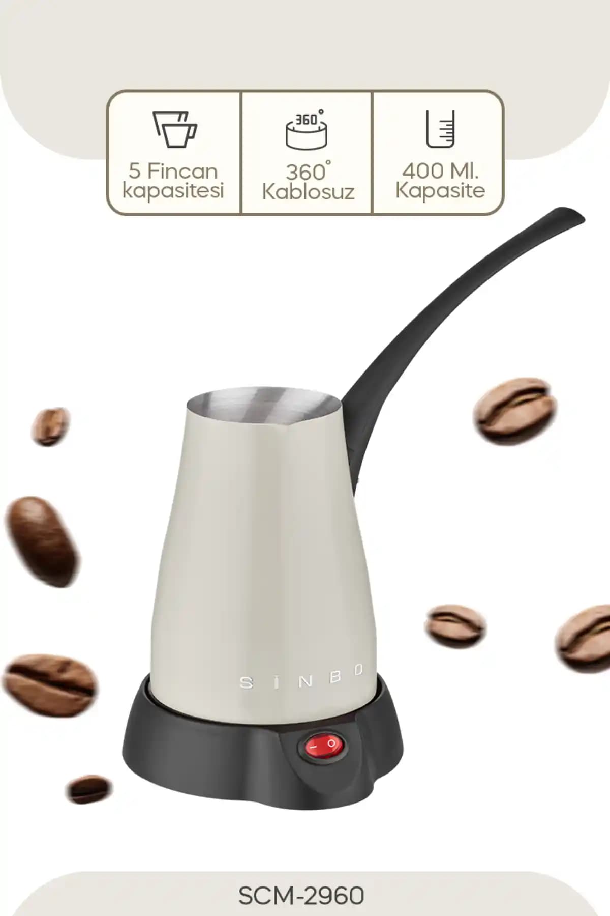 Sinbo SCM-2960 Kablosuz İnox Elektrikli Cezve Modern Tasarım ve Fonksiyonellik