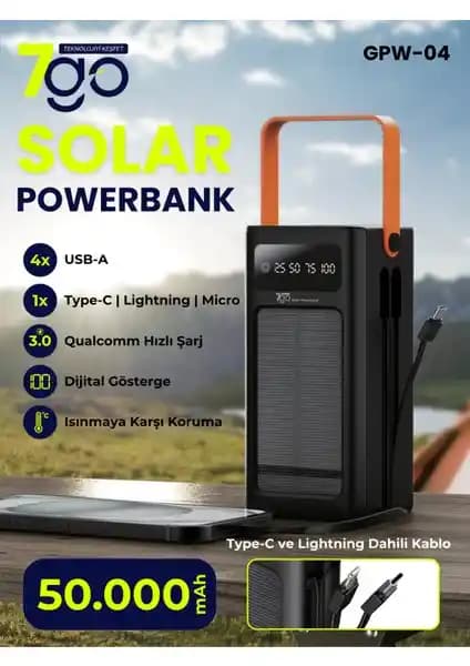 7Go GPW-04 50.000mAh Solar Powerbank ile Günlük ve Dış Mekan Kullanımı İçin Güç Kaynağı