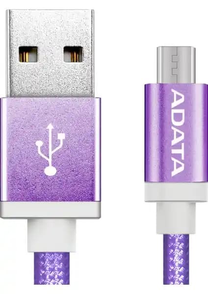 Adata Micro USB 1 Metre Mor Alüminyum Şarj ve Veri Kablosu - Dayanıklı ve Hızlı Performans